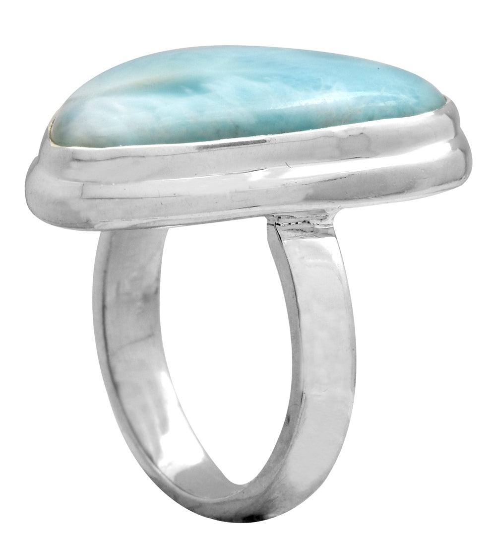 Natural Larimar 925 Sterling Silver Rings Silver Jewelry - YoTreasure