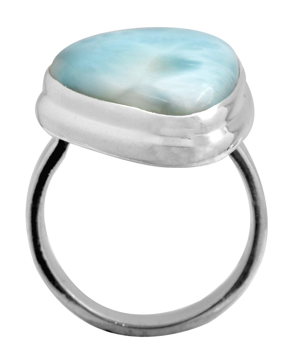 Natural Larimar 925 Sterling Silver Rings Silver Jewelry - YoTreasure