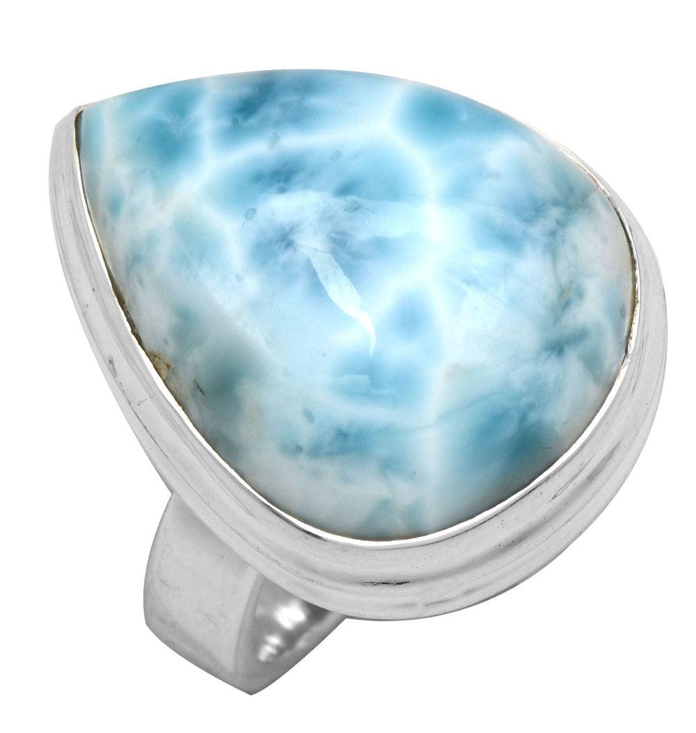 Natural Larimar 925 Sterling Silver Rings Silver Jewelry - YoTreasure