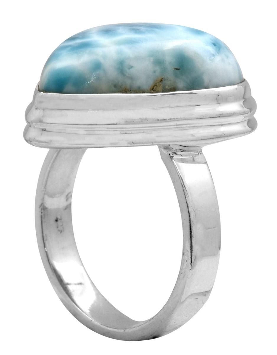 Natural Larimar 925 Sterling Silver Rings Silver Jewelry - YoTreasure