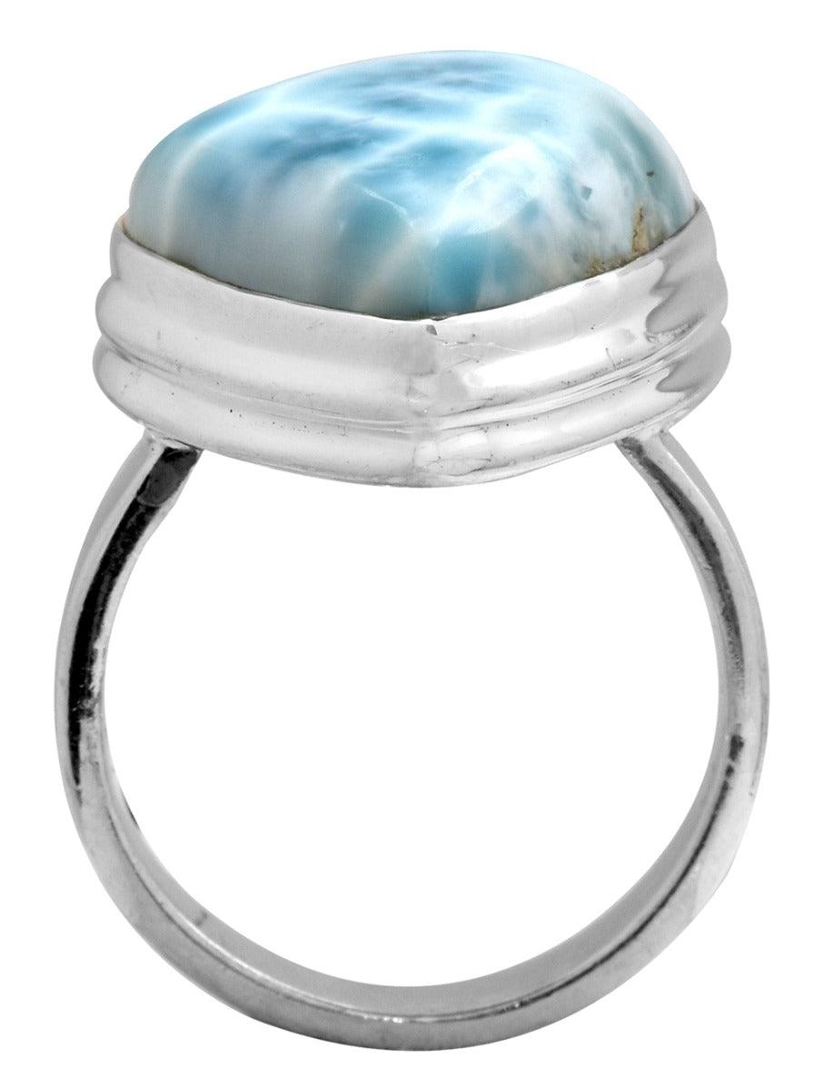 Natural Larimar 925 Sterling Silver Rings Silver Jewelry - YoTreasure