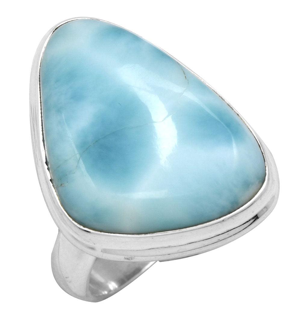 Natural Larimar 925 Sterling Silver Rings Silver Jewelry - YoTreasure