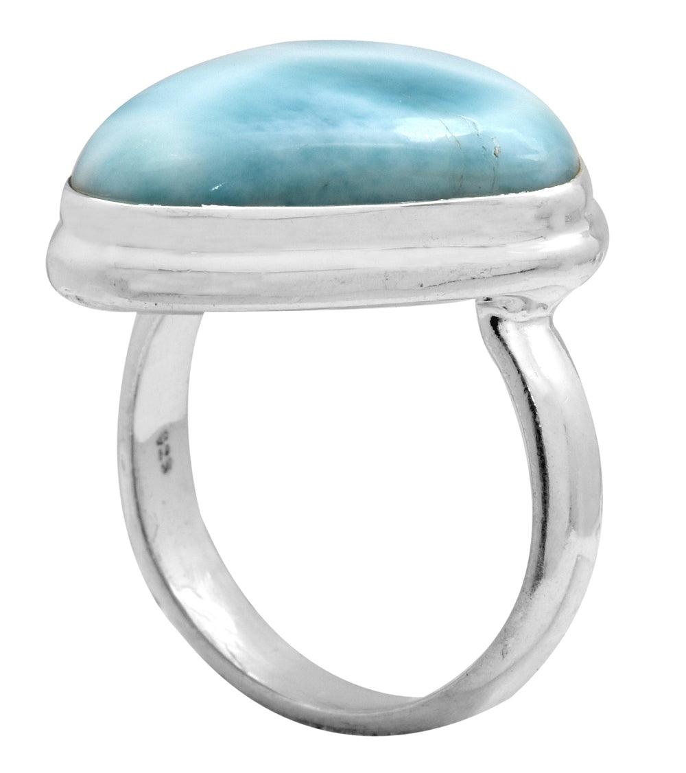 Natural Larimar 925 Sterling Silver Rings Silver Jewelry - YoTreasure