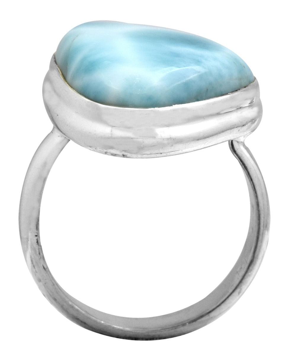 Natural Larimar 925 Sterling Silver Rings Silver Jewelry - YoTreasure