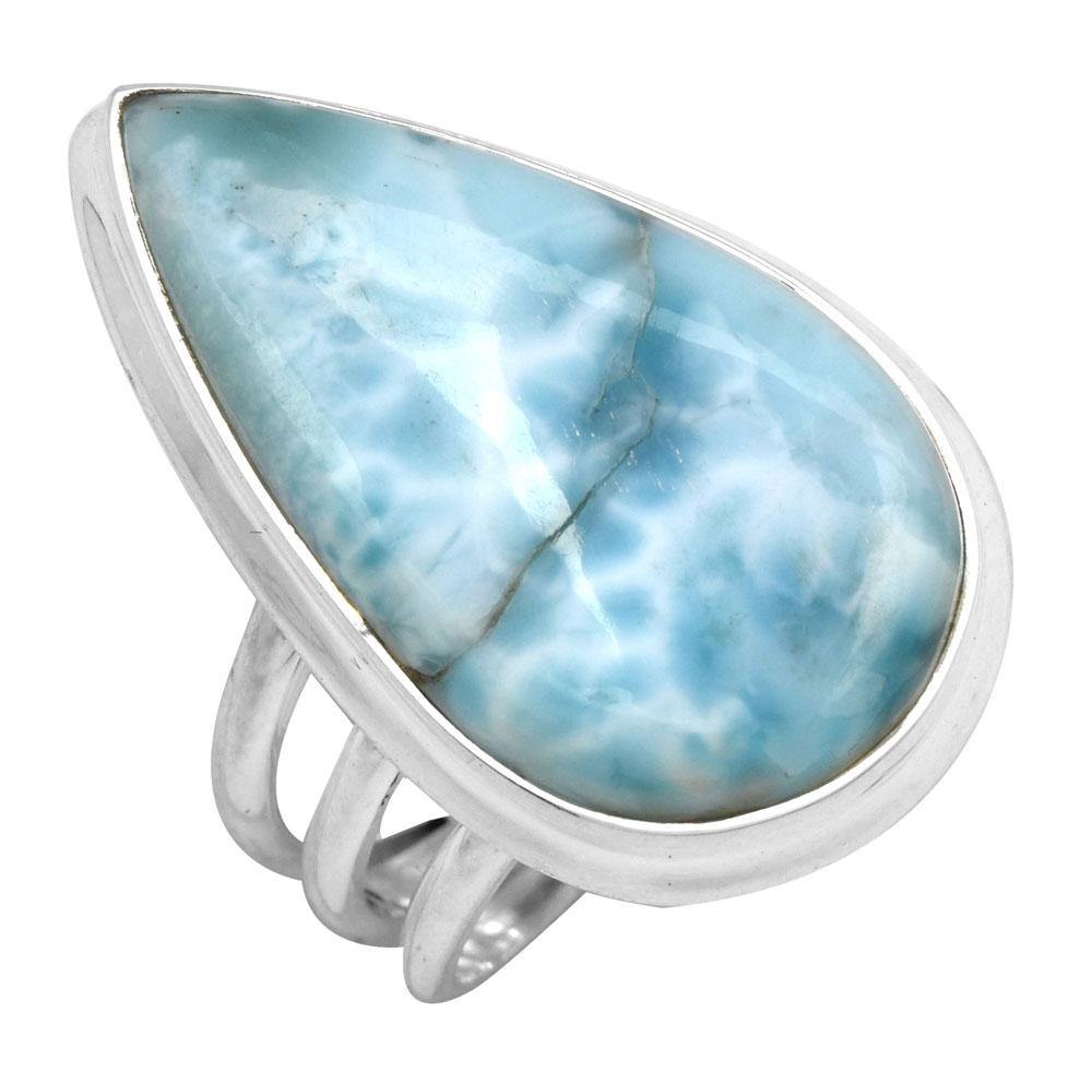 Natural Larimar 925 Sterling Silver Rings Silver Jewelry - YoTreasure