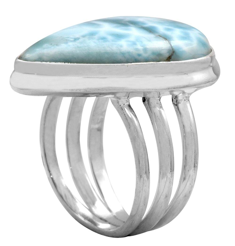 Natural Larimar 925 Sterling Silver Rings Silver Jewelry - YoTreasure
