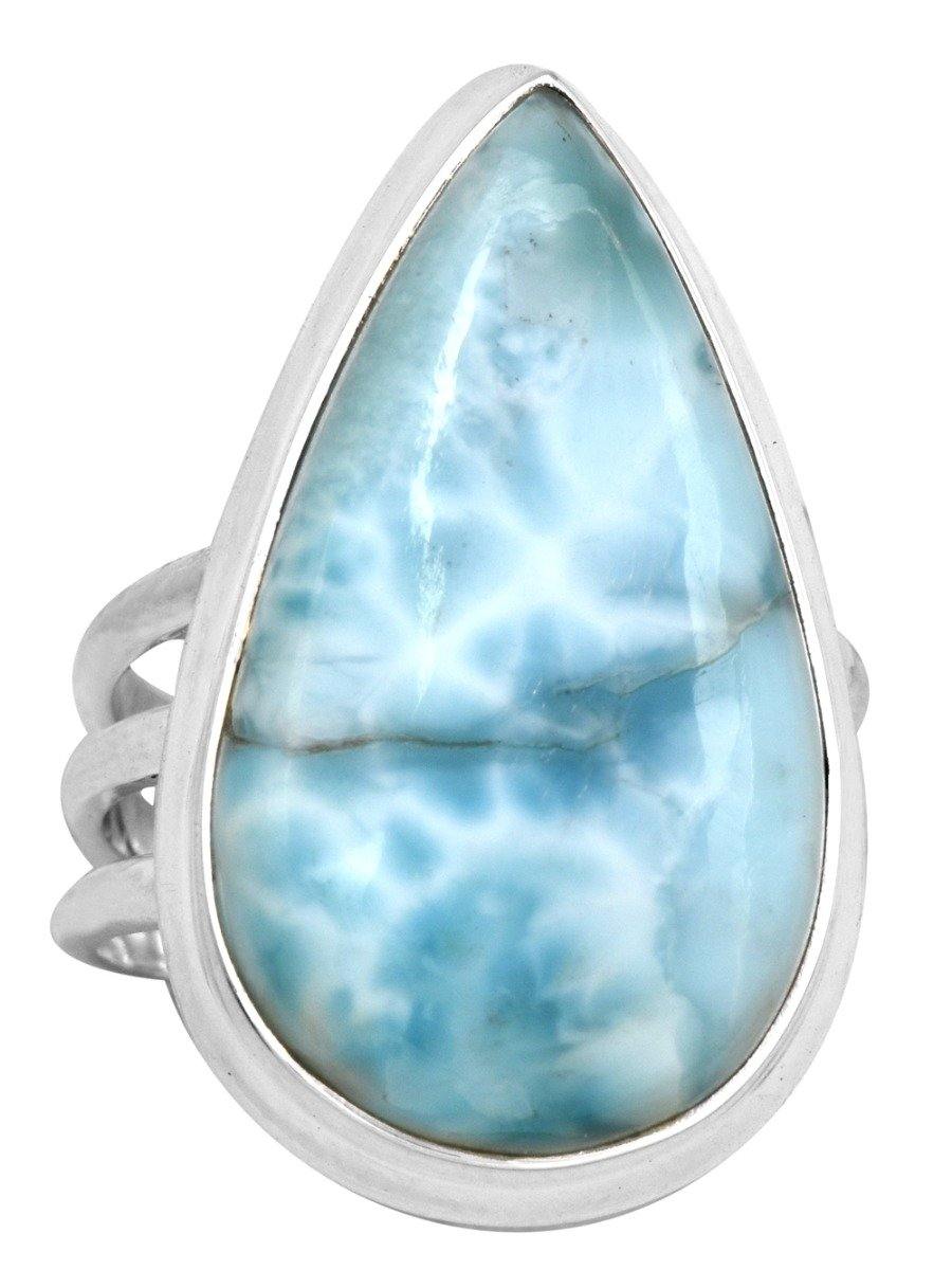 Natural Larimar 925 Sterling Silver Rings Silver Jewelry - YoTreasure