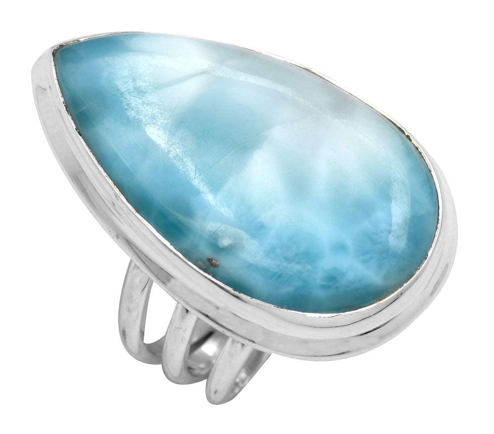 Natural Larimar 925 Sterling Silver Rings Silver Jewelry - YoTreasure
