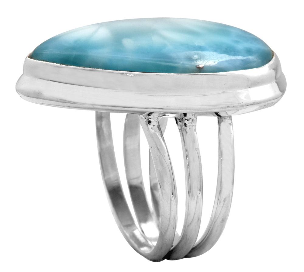 Natural Larimar 925 Sterling Silver Rings Silver Jewelry - YoTreasure