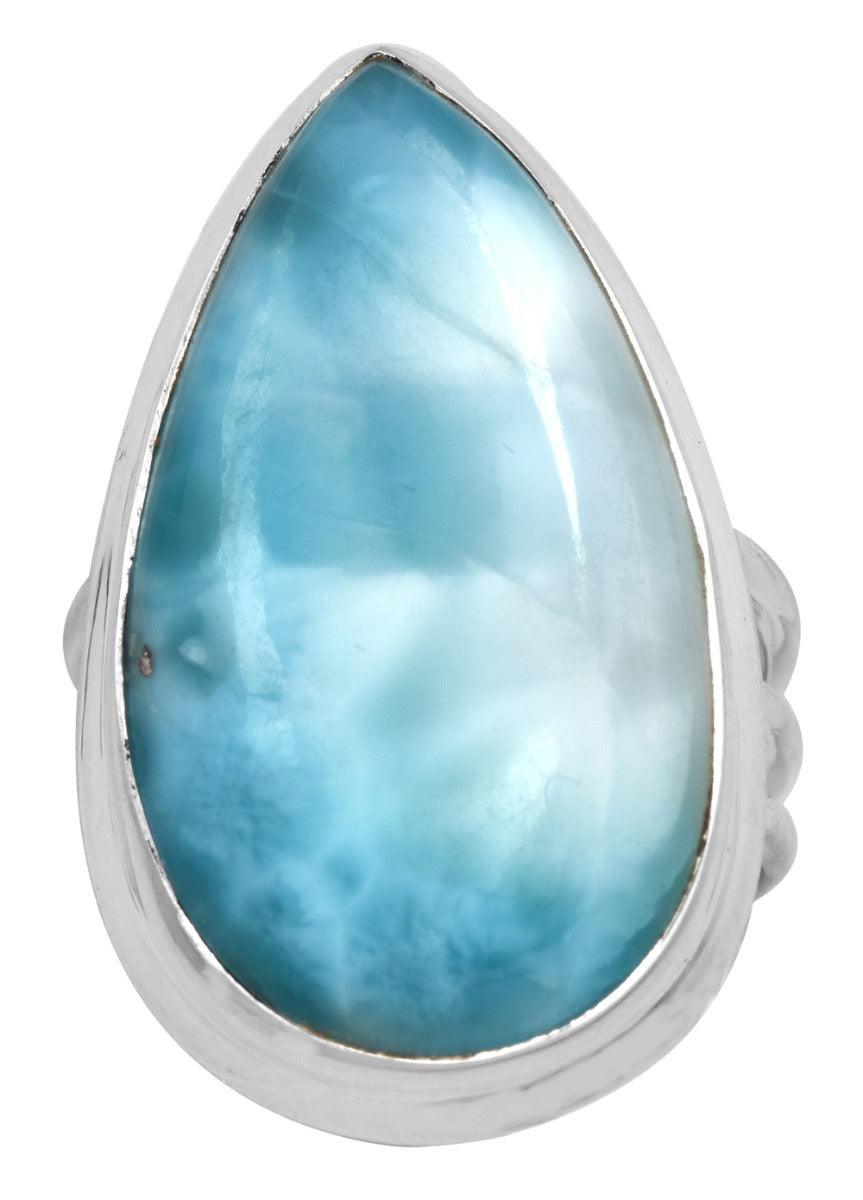 Natural Larimar 925 Sterling Silver Rings Silver Jewelry - YoTreasure