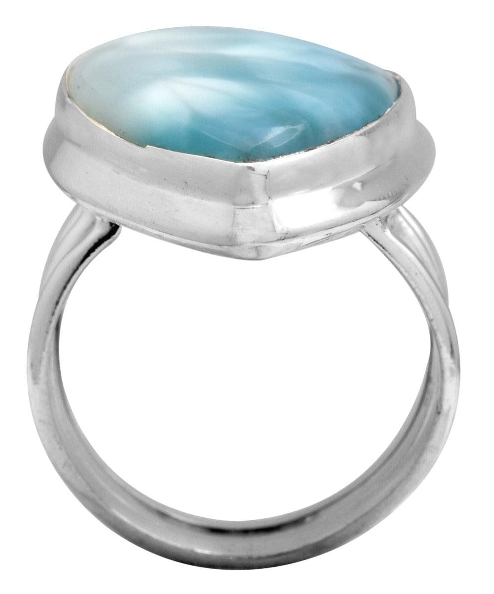 Natural Larimar 925 Sterling Silver Rings Silver Jewelry - YoTreasure