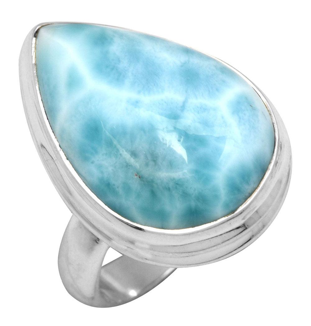 Natural Larimar 925 Sterling Silver Rings Silver Jewelry - YoTreasure