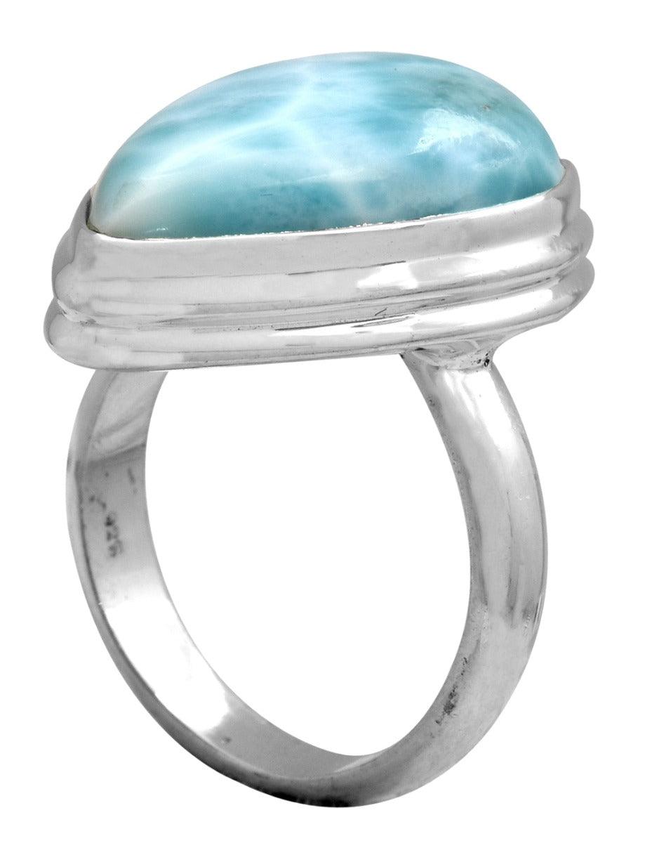 Natural Larimar 925 Sterling Silver Rings Silver Jewelry - YoTreasure