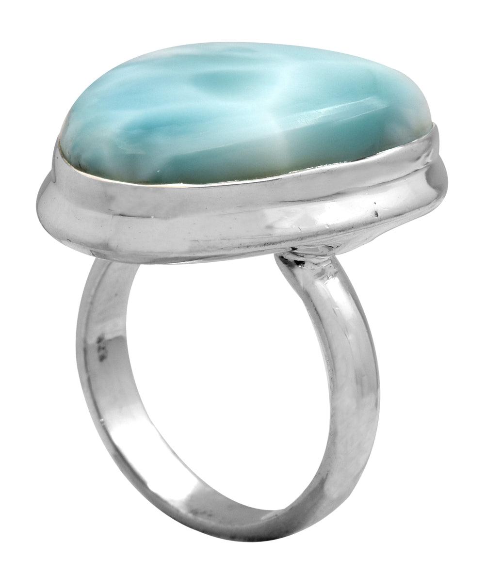Natural Larimar 925 Sterling Silver Rings Silver Jewelry - YoTreasure