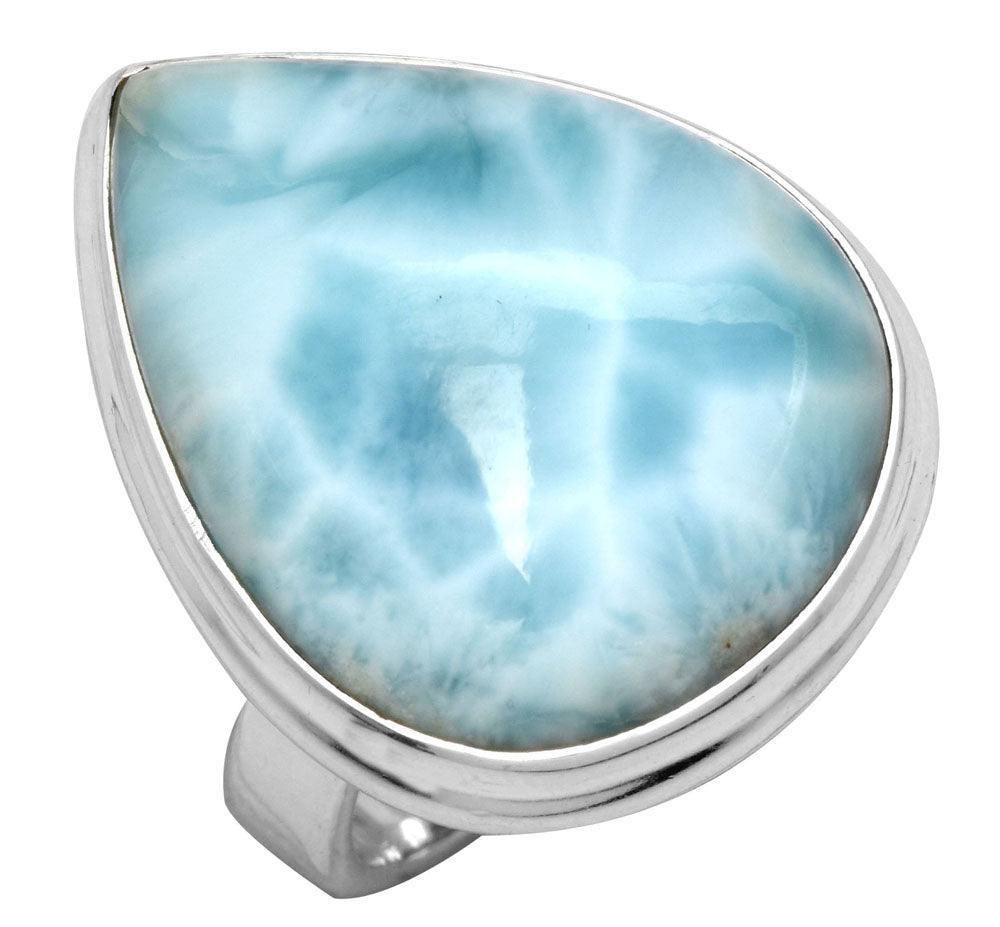 Natural Larimar 925 Sterling Silver Rings Silver Jewelry - YoTreasure