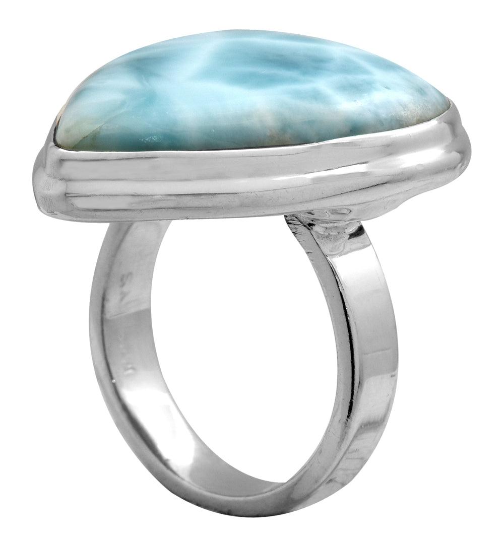 Natural Larimar 925 Sterling Silver Rings Silver Jewelry - YoTreasure