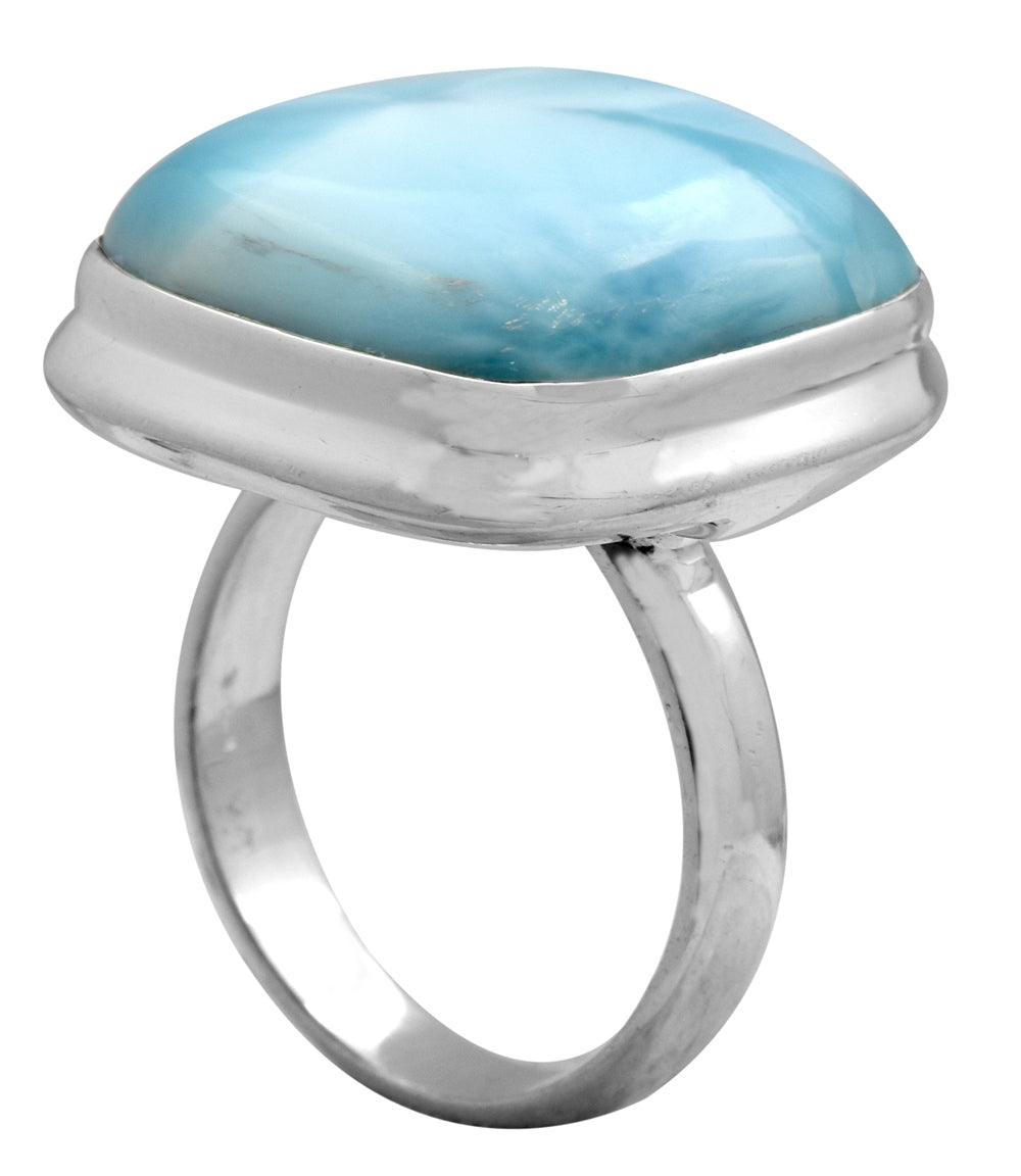 Natural Larimar 925 Sterling Silver Rings Silver Jewelry - YoTreasure