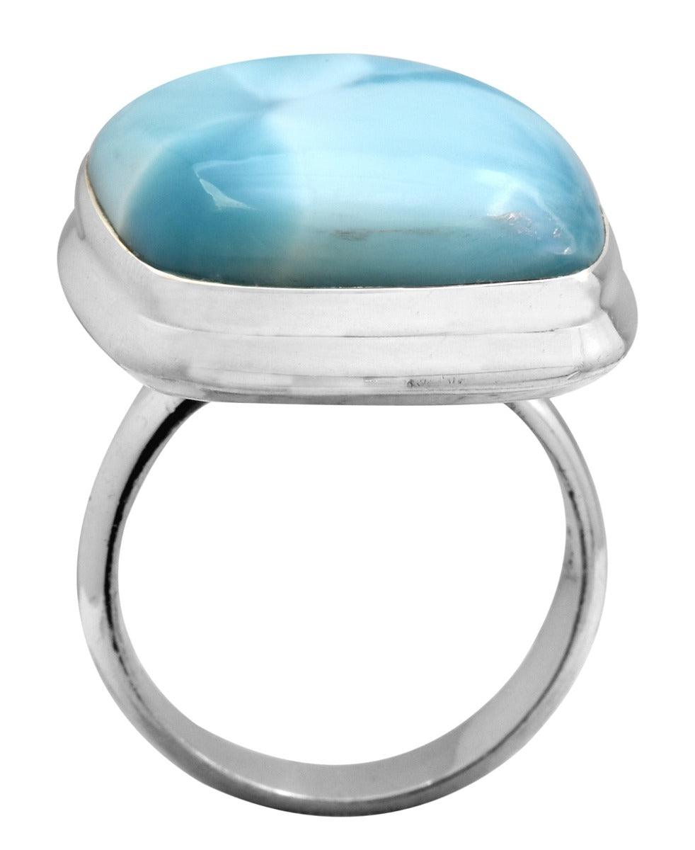 Natural Larimar 925 Sterling Silver Rings Silver Jewelry - YoTreasure