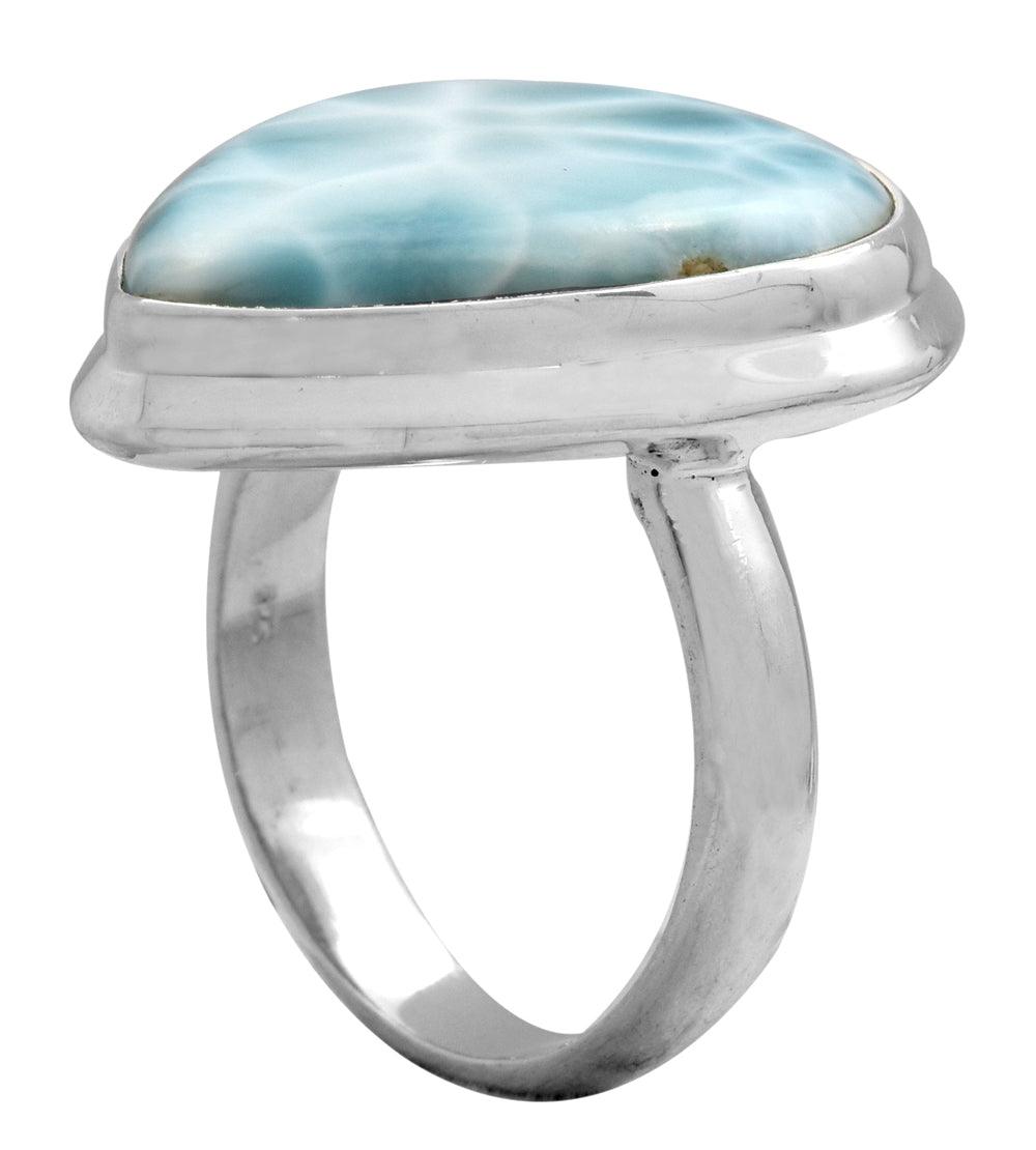 Natural Larimar 925 Sterling Silver Rings Silver Jewelry - YoTreasure