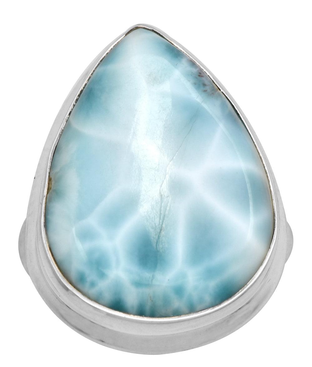 Natural Larimar 925 Sterling Silver Rings Silver Jewelry - YoTreasure