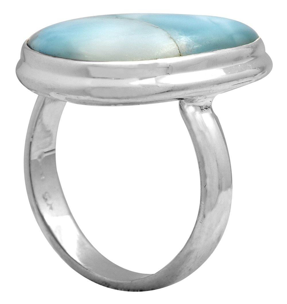 Natural Larimar 925 Sterling Silver Rings Silver Jewelry - YoTreasure