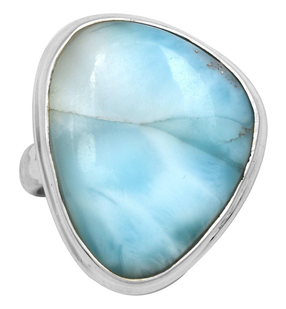 Natural Larimar 925 Sterling Silver Rings Silver Jewelry - YoTreasure