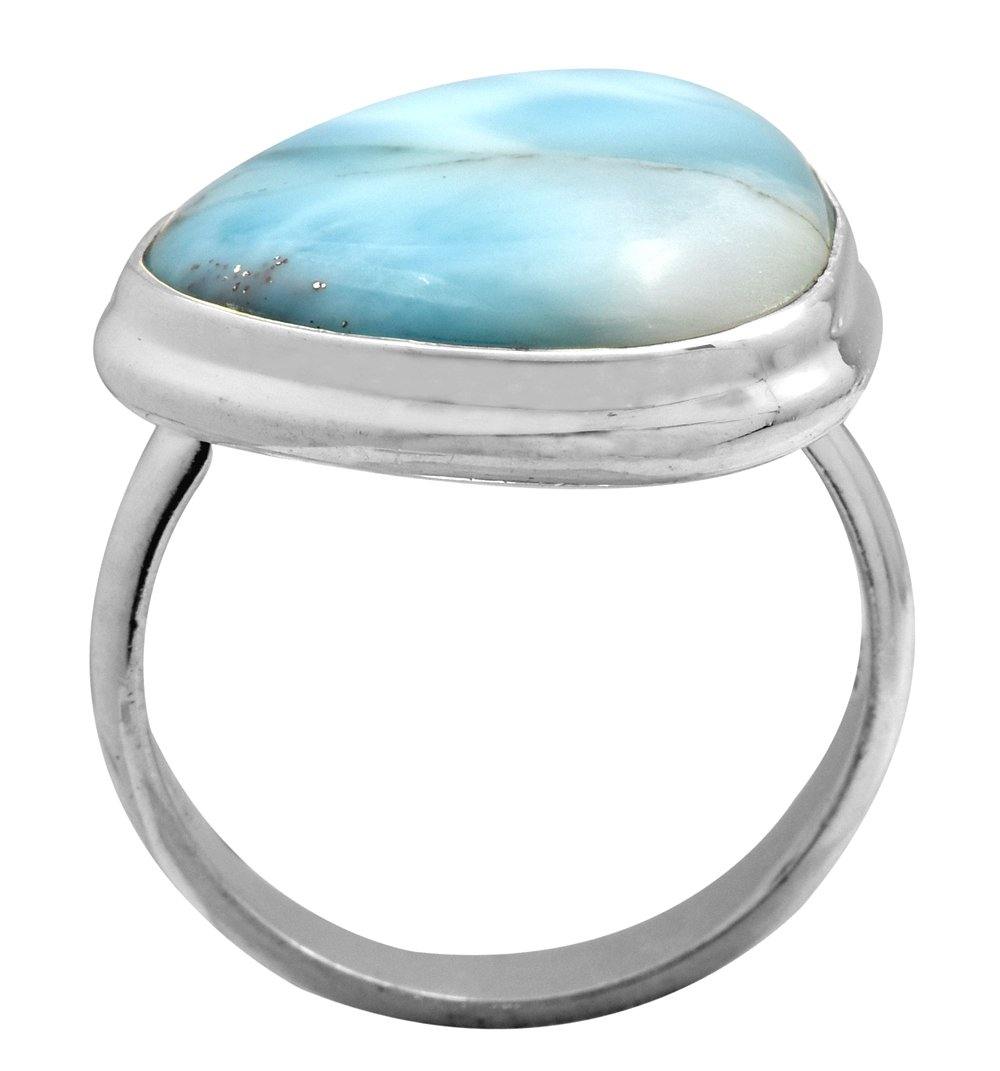 Natural Larimar 925 Sterling Silver Rings Silver Jewelry - YoTreasure
