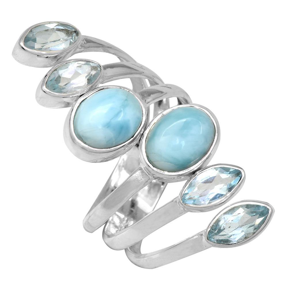 Larimar Blue Topaz 925 Sterling Silver Gemstone Ring - YoTreasure
