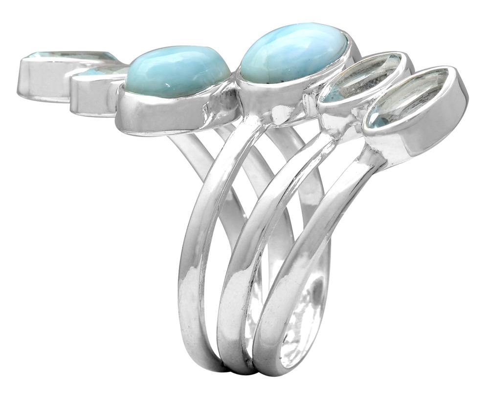 Larimar Blue Topaz 925 Sterling Silver Gemstone Ring - YoTreasure