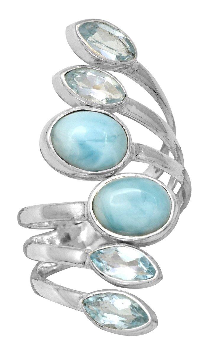 Larimar Blue Topaz 925 Sterling Silver Gemstone Ring - YoTreasure