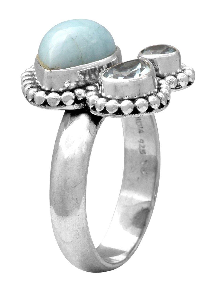 Natural Larimar Blue Topaz Solid 925 Sterling Silver Ring Jewelry - YoTreasure