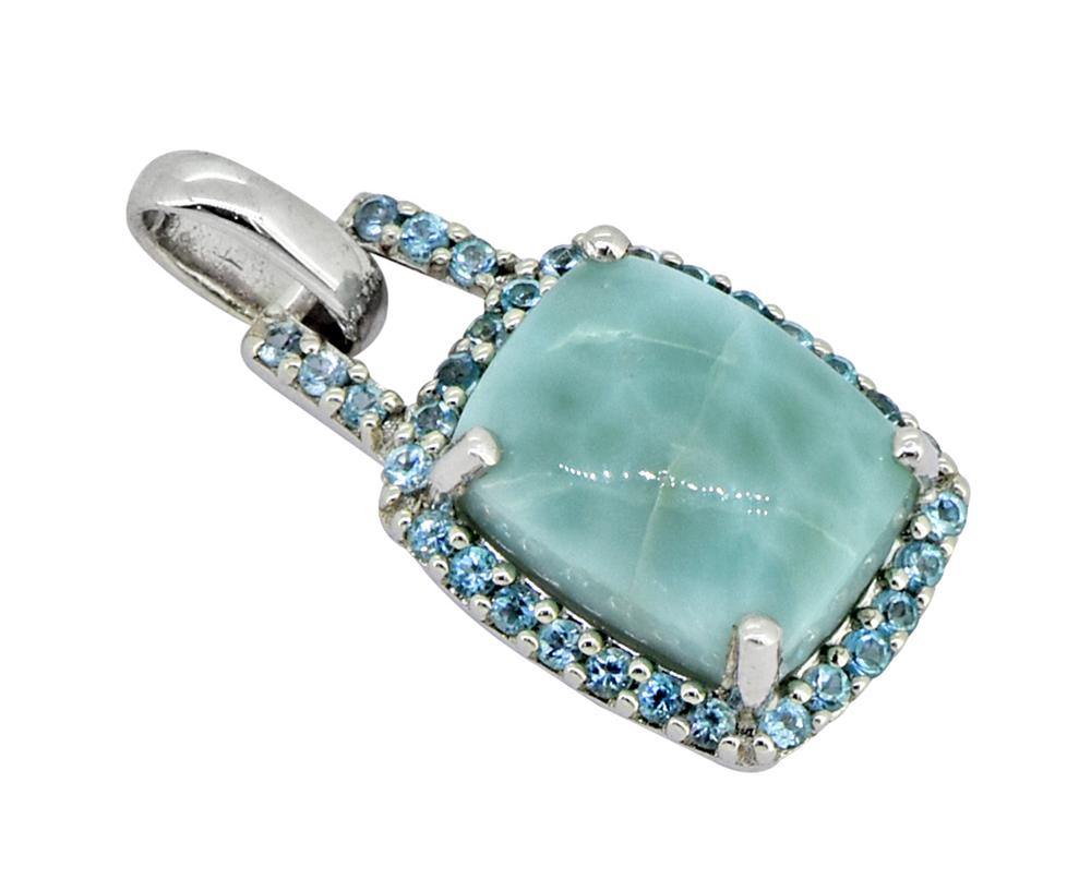 2.69 Ct. Larimar Solid 925 Sterling Silver Chain Pendant - YoTreasure