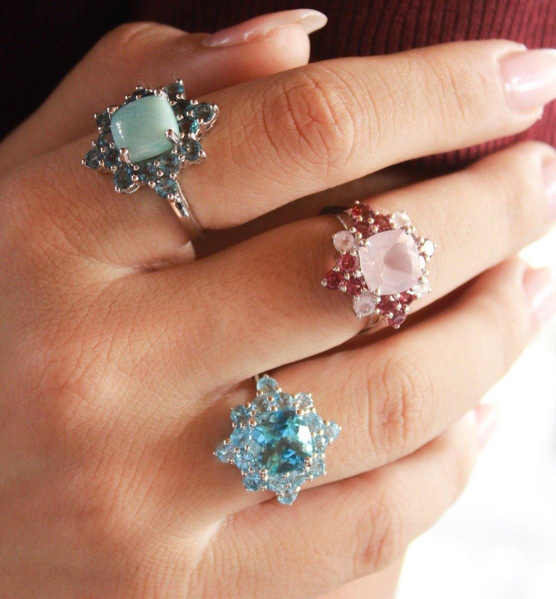 5.40 Cts. Larimar London Blue Topaz Solid 925 Sterling Silver Cluster Ring Jewelry - YoTreasure