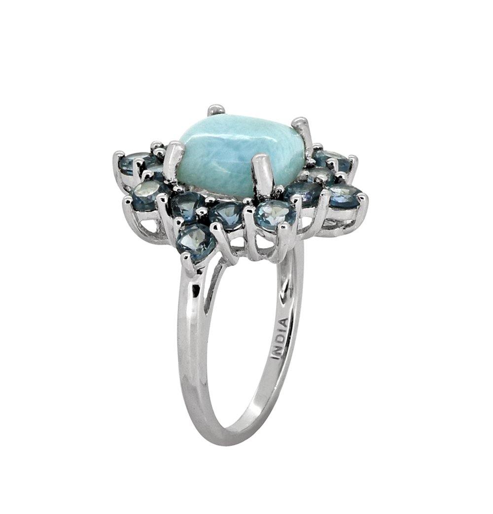 5.40 Cts. Larimar London Blue Topaz Solid 925 Sterling Silver Cluster Ring Jewelry - YoTreasure