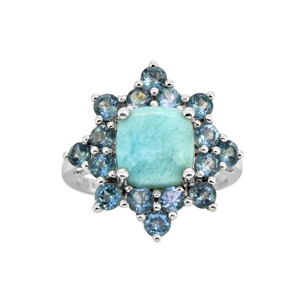 5.40 Cts. Larimar London Blue Topaz Solid 925 Sterling Silver Cluster Ring Jewelry - YoTreasure