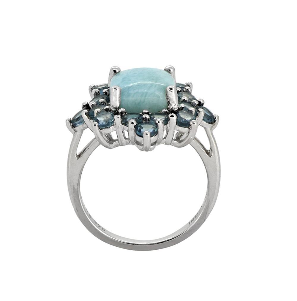 5.40 Cts. Larimar London Blue Topaz Solid 925 Sterling Silver Cluster Ring Jewelry - YoTreasure