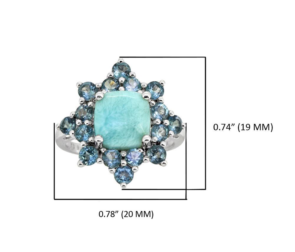 5.40 Cts. Larimar London Blue Topaz Solid 925 Sterling Silver Cluster Ring Jewelry - YoTreasure