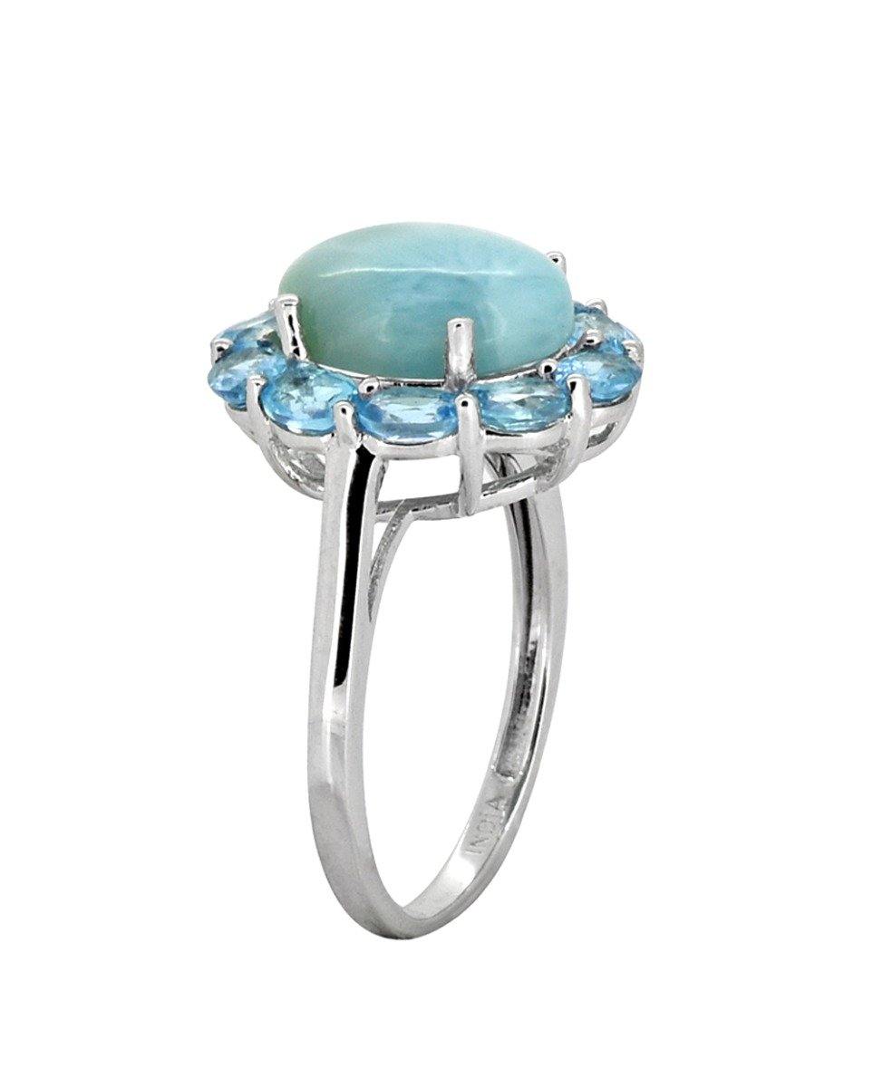 5.43 Ct. Larimar Blue Topaz Sterling Silver Flower Cluster Ring Jewelry - YoTreasure