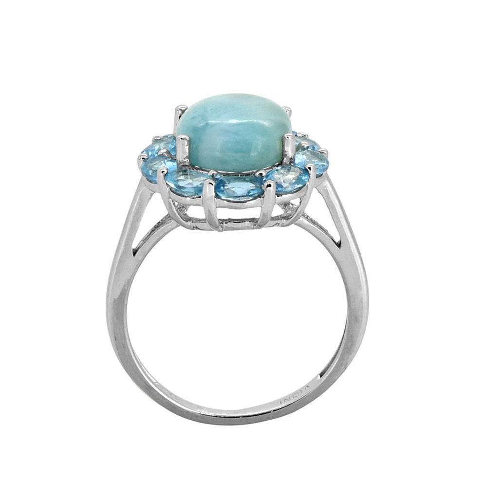 5.43 Ct. Larimar Blue Topaz Sterling Silver Flower Cluster Ring Jewelry - YoTreasure