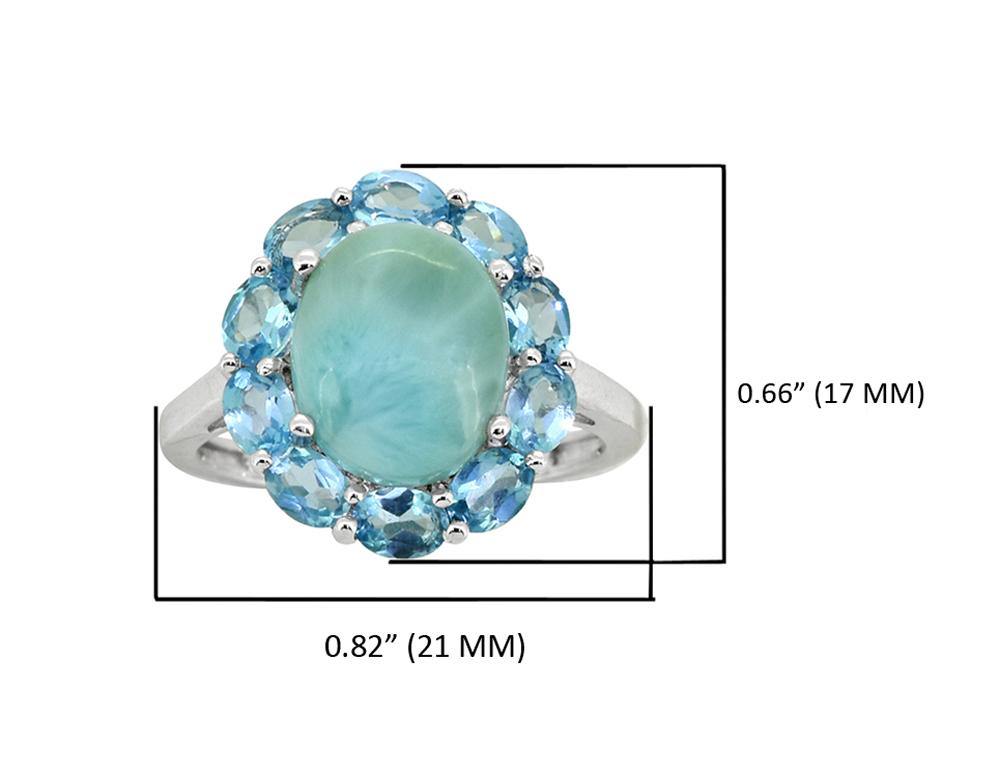 5.43 Ct. Larimar Blue Topaz Sterling Silver Flower Cluster Ring Jewelry - YoTreasure