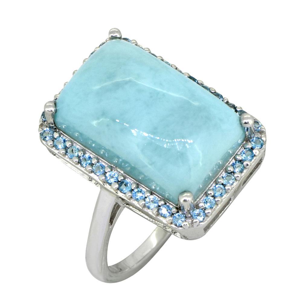 11.79 Ct. Larimar London Blue Topaz Solid 925 Sterling Silver Ring Jewelry - YoTreasure