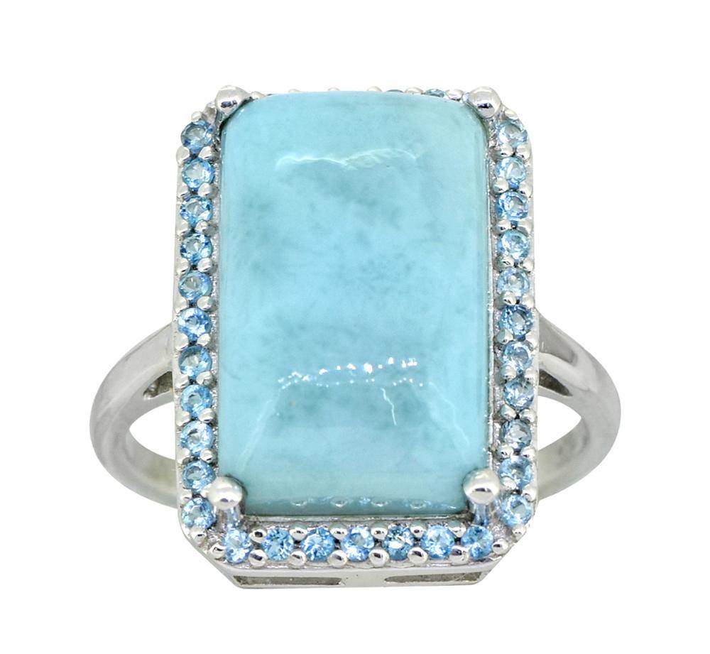 11.79 Ct. Larimar London Blue Topaz Solid 925 Sterling Silver Ring Jewelry - YoTreasure