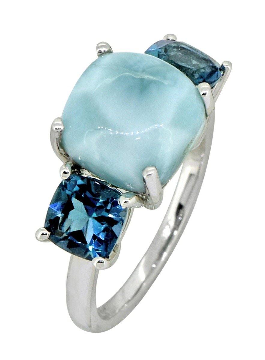 7.37 Ct. Larimar London Blue Topaz Solid 925 Sterling Silver Ring Jewelry - YoTreasure