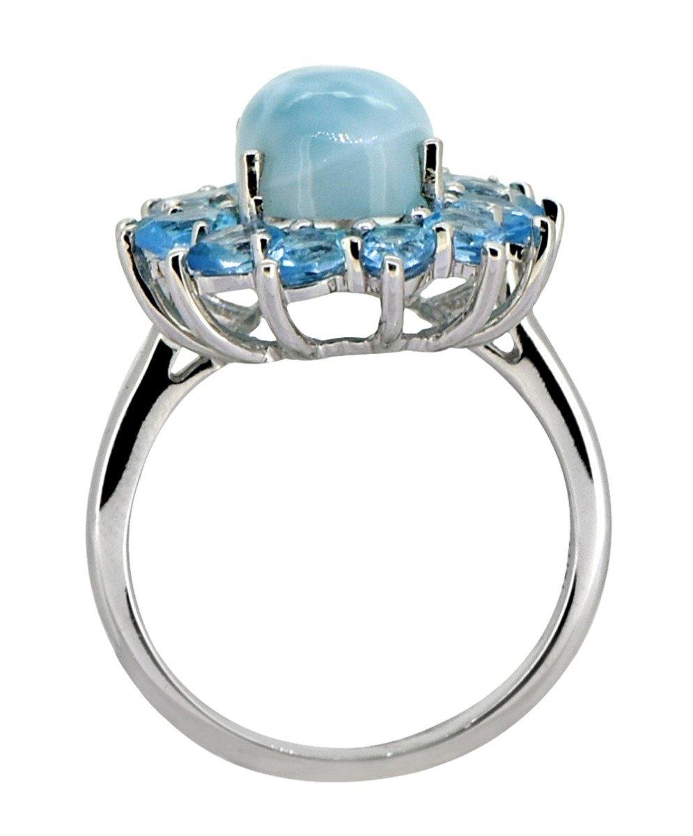 6.23 Ct. Larimar Swiss Blue Topaz Solid 925 Sterling Silver Cluster Ring Jewelry - YoTreasure