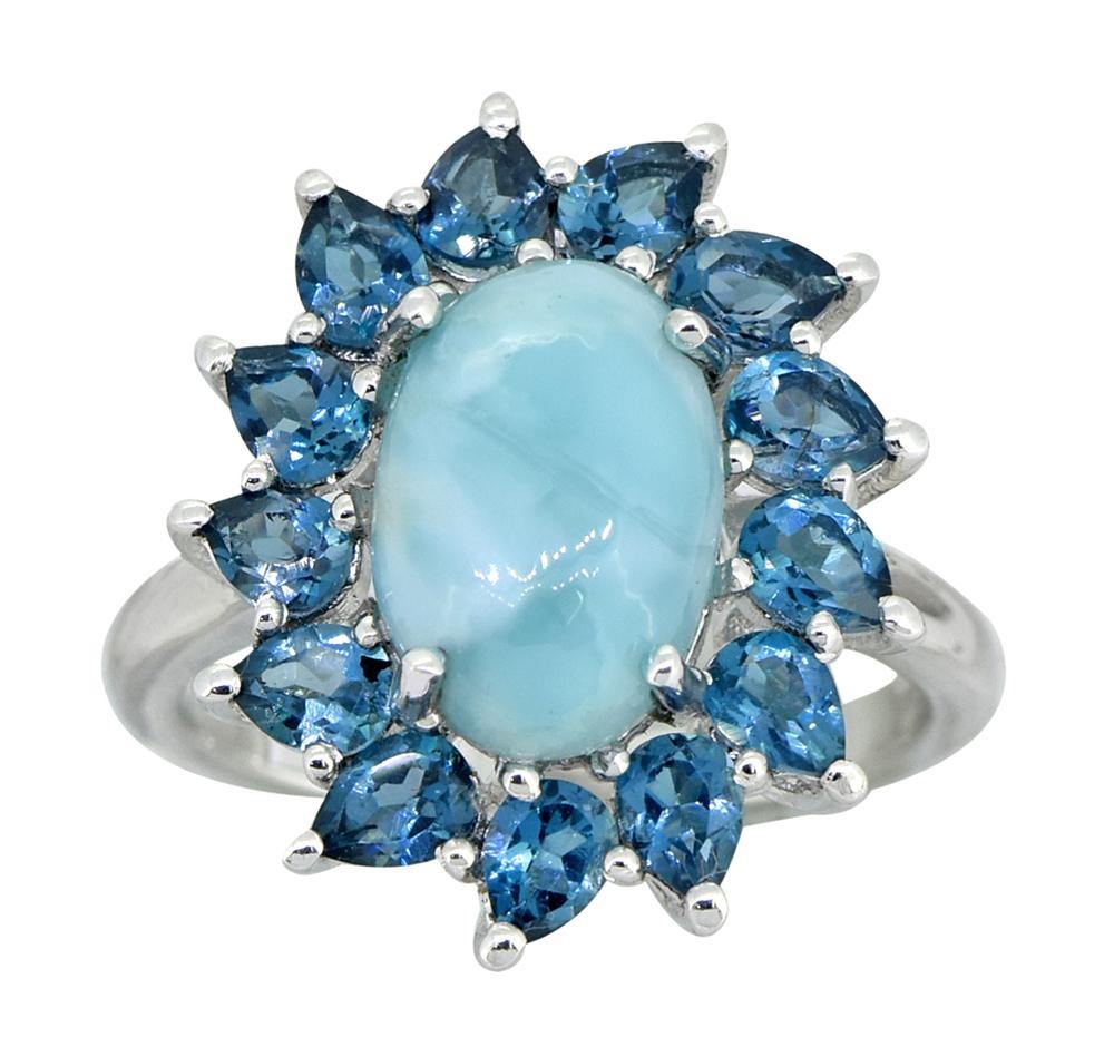 6.40 Ct. Larimar London Blue Topaz Solid 925 Sterling Silver Flower Cluster Ring Jewelry - YoTreasure