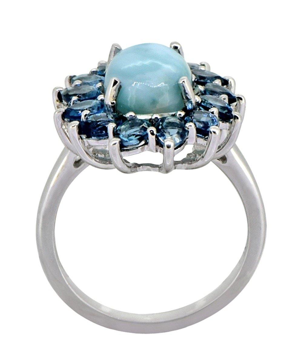 6.40 Ct. Larimar London Blue Topaz Solid 925 Sterling Silver Flower Cluster Ring Jewelry - YoTreasure