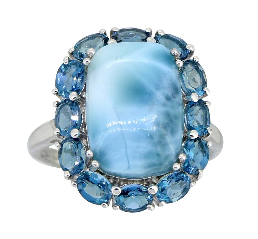 10.26 Ct. Larimar London Blue Topaz Solid 925 Sterling Silver Cluster Ring Jewelry - YoTreasure
