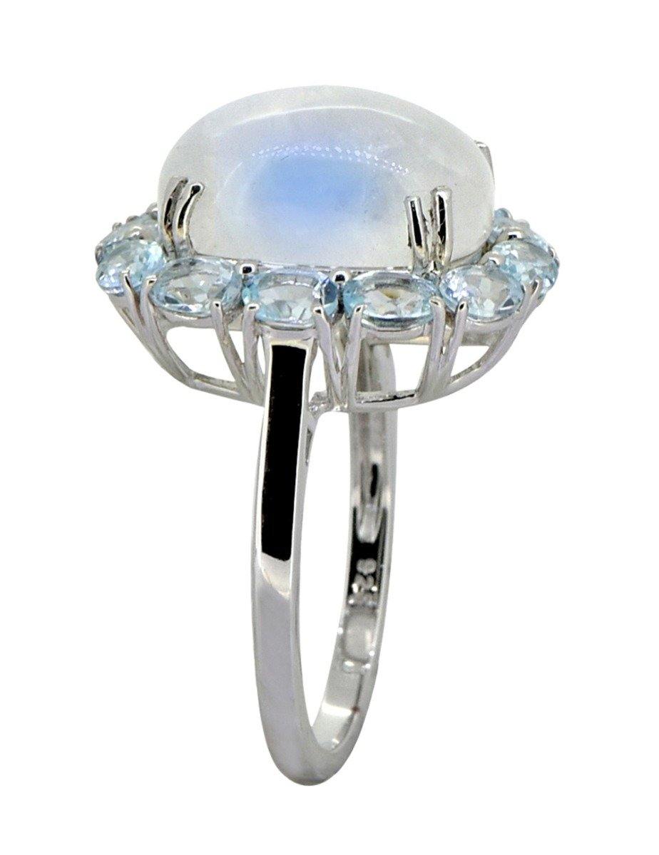 Rainbow Moonstone Sky Blue Topaz Solid 925 Sterling Silver Cluster Ring Jewelry - YoTreasure