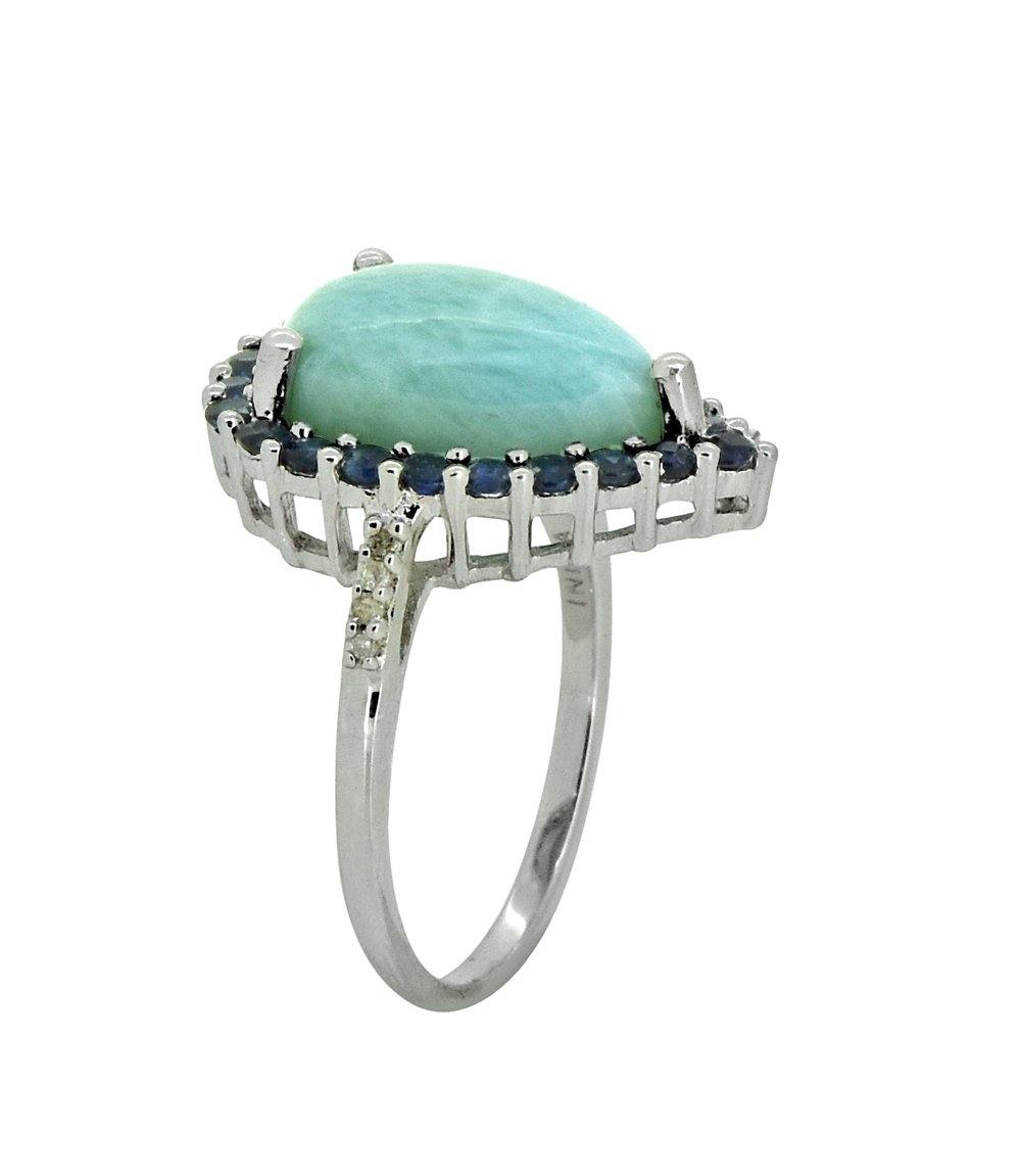 7.47 Ct Larimar Blue Sapphire Solid Sterling Silver Designer Ring Jewelry - YoTreasure