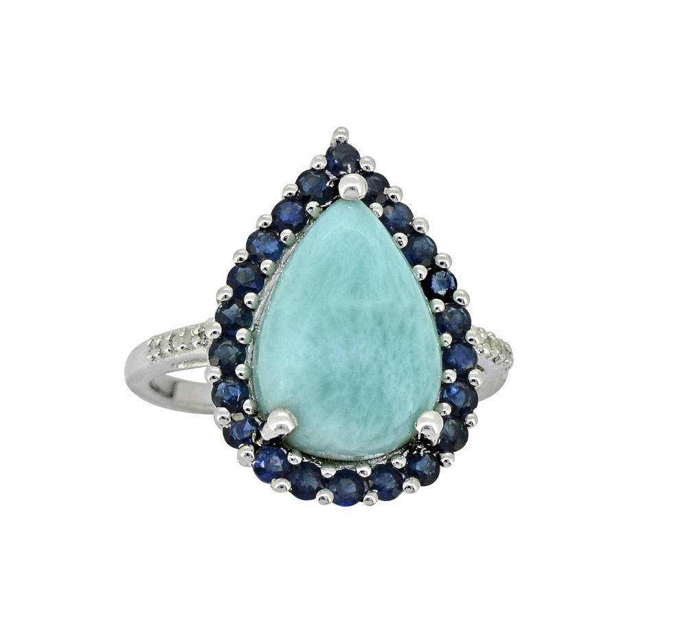 7.47 Ct Larimar Blue Sapphire Solid Sterling Silver Designer Ring Jewelry - YoTreasure